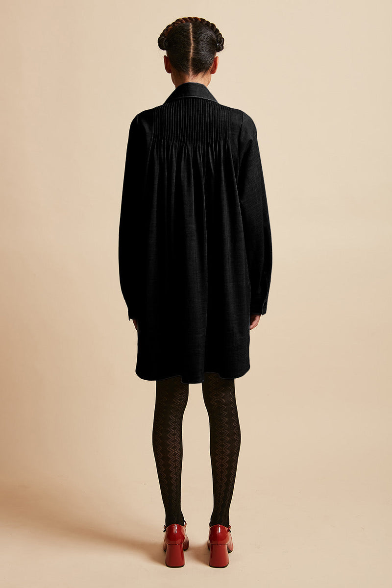 Loose-fitting short dress with back shoulders - Black