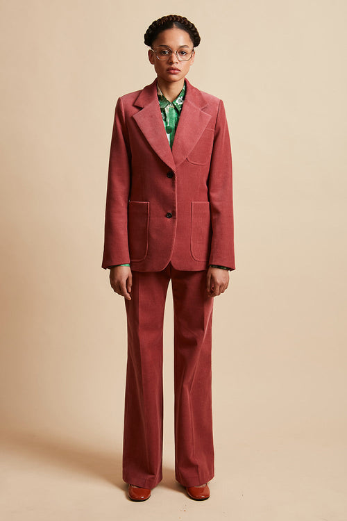Flared pants with marked pleat in total look corduroy - Vieux Rose