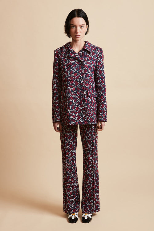 All-over floral jacquard interlock pants - Navy
