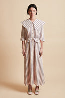 Full length striped midi blouse dress - Pink