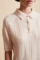 Polo shirt in wool knit and cashmere detail - Pale Pink
