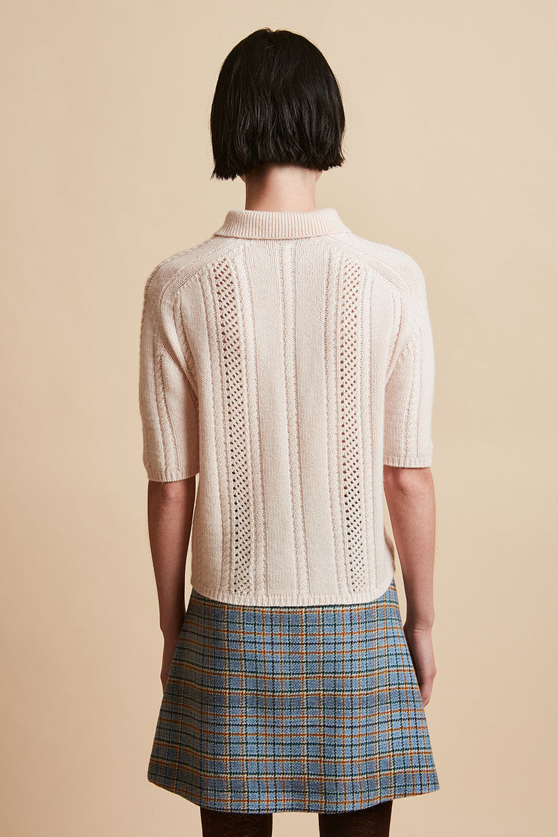Polo shirt in wool knit and cashmere back - Pale Pink