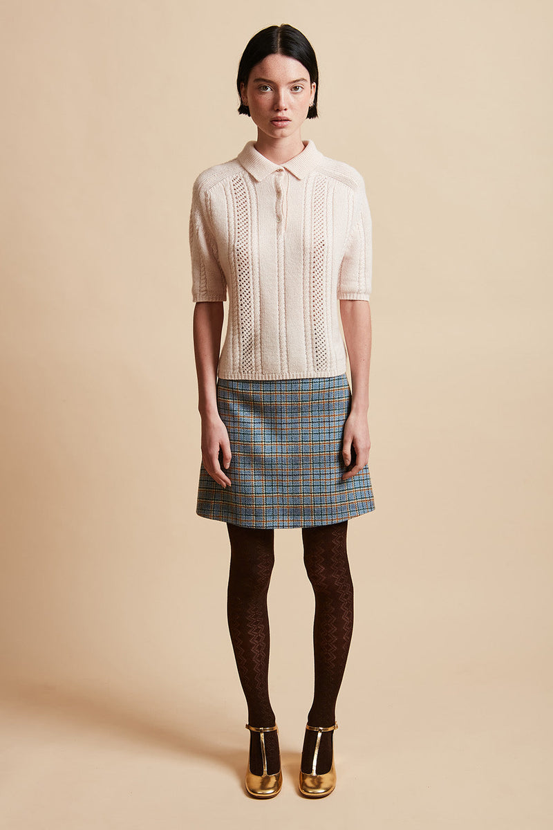 Polo shirt in wool knit and cashmere - Pale Pink