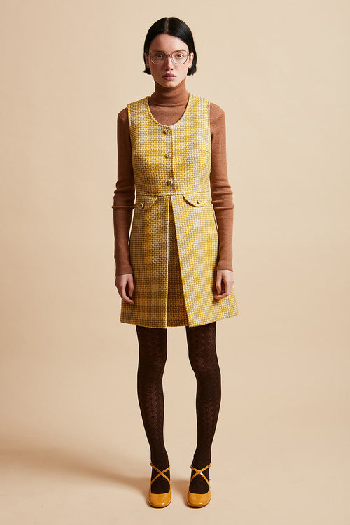 Dress in mohair and wool woven in France full length - Yellow