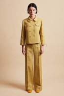Short fitted jacket in tricolour mohair and wool tweed - Yellow
