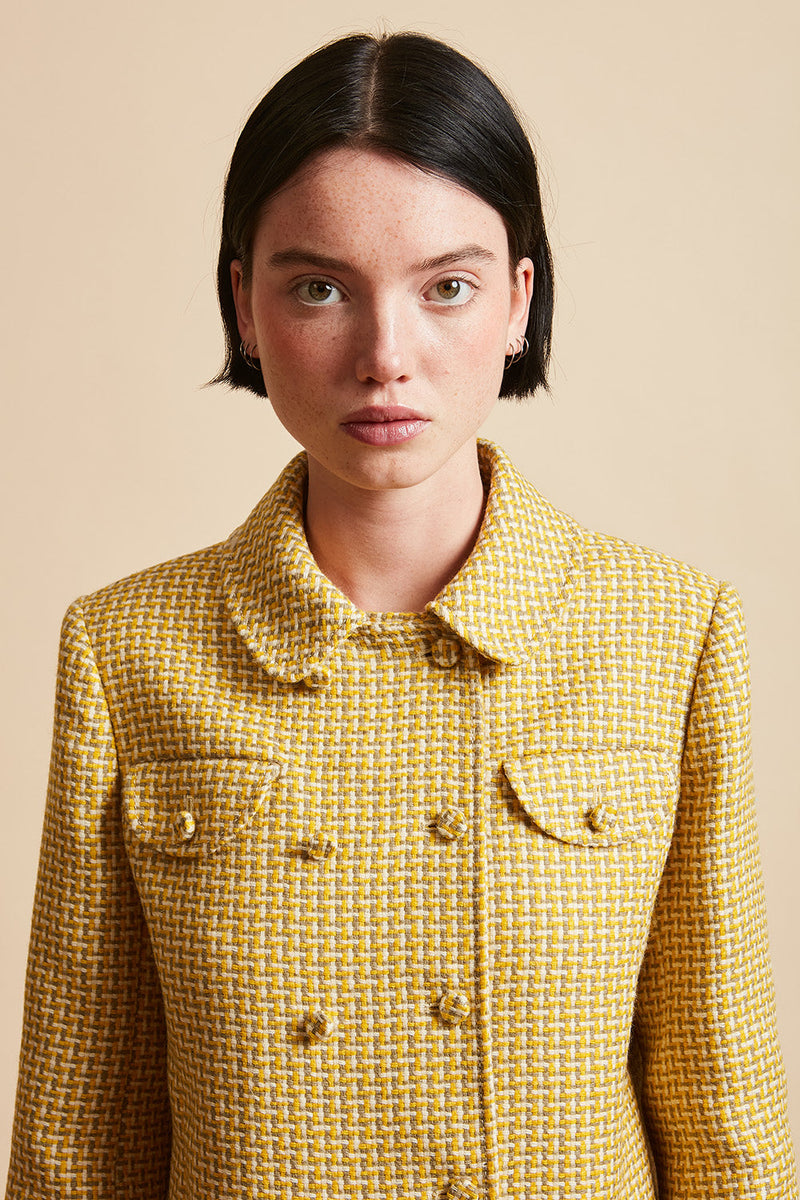 Three-tone mohair and zoom wool tweed cropped jacket - Yellow