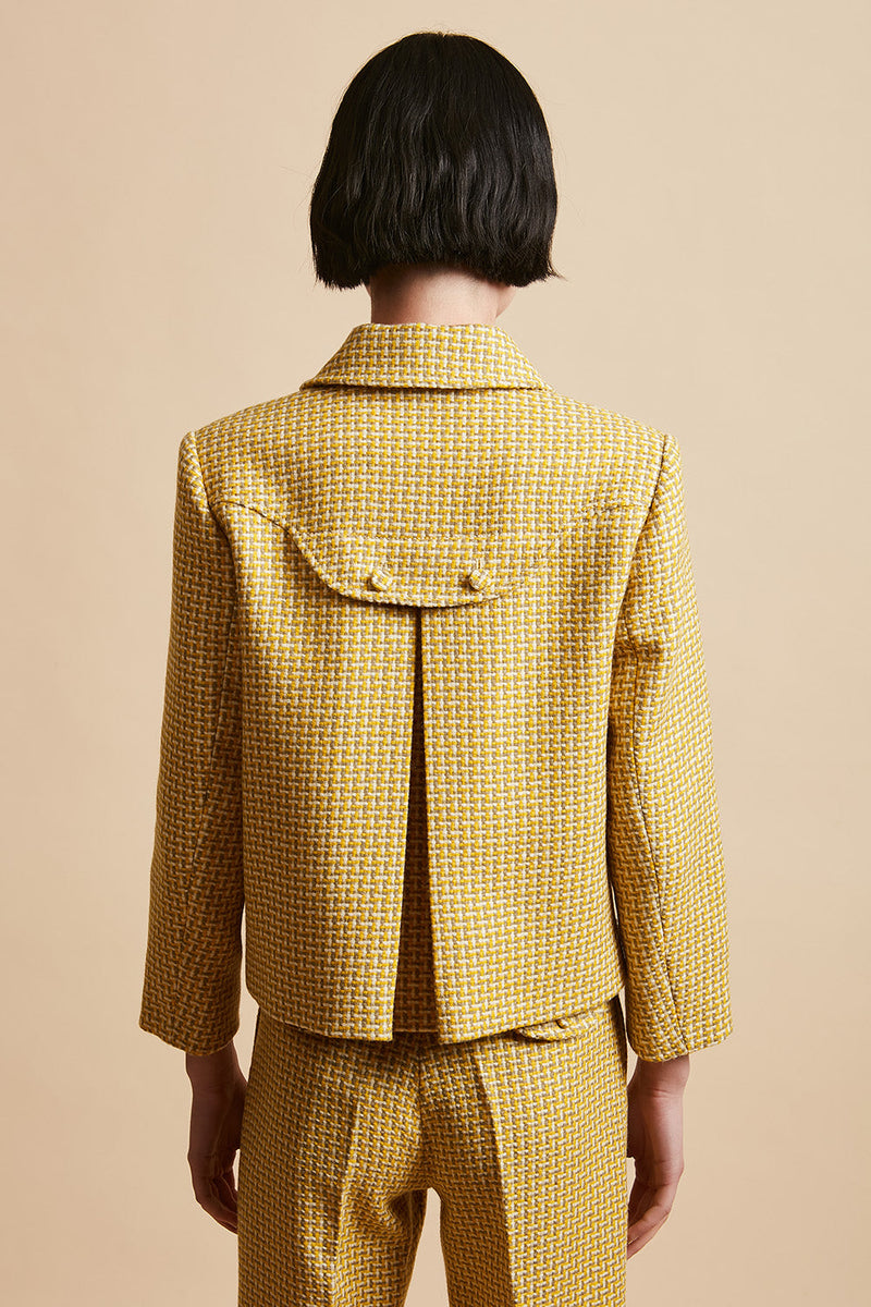 Short fitted jacket in tricolour tweed from mohair and wool back - Yellow