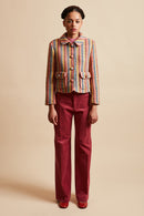 Multicolored Striped Tweed Fitted Short Jacket