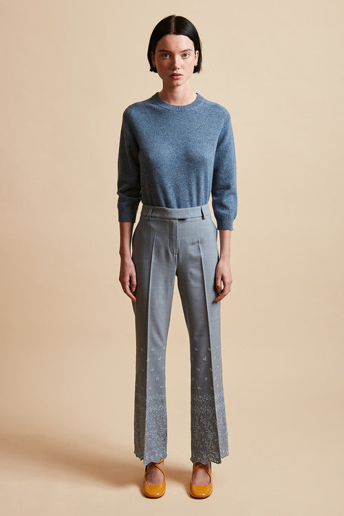 Pantalones bordados de lana virgen Tropical - Azul