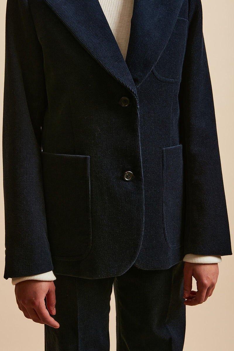 Corduroy jacket with single-breasted detail - Navy