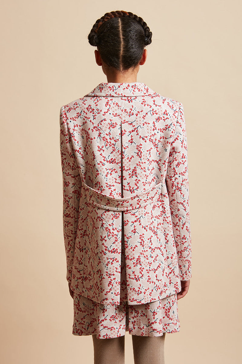 Jacket in interlock jacquard with floral motif all over back - Pink