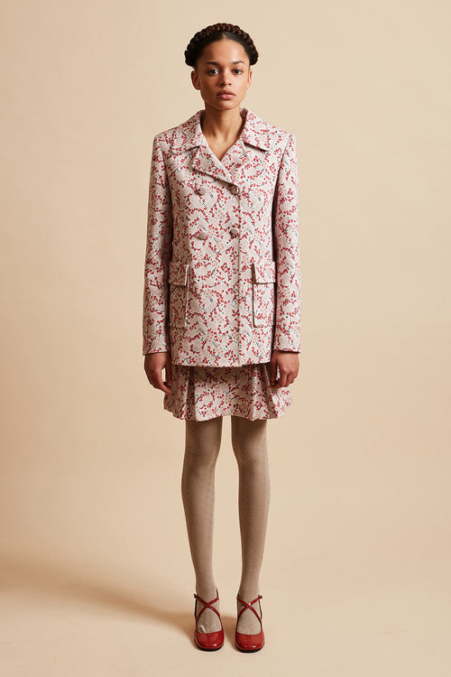 Short skirt in floral jacquard all over ensemble - Pink