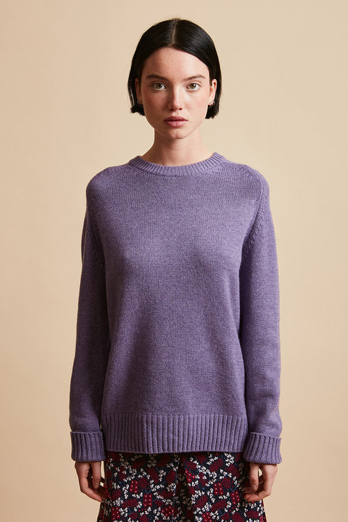 Wool and cashmere knit sweater with round neck - Violet