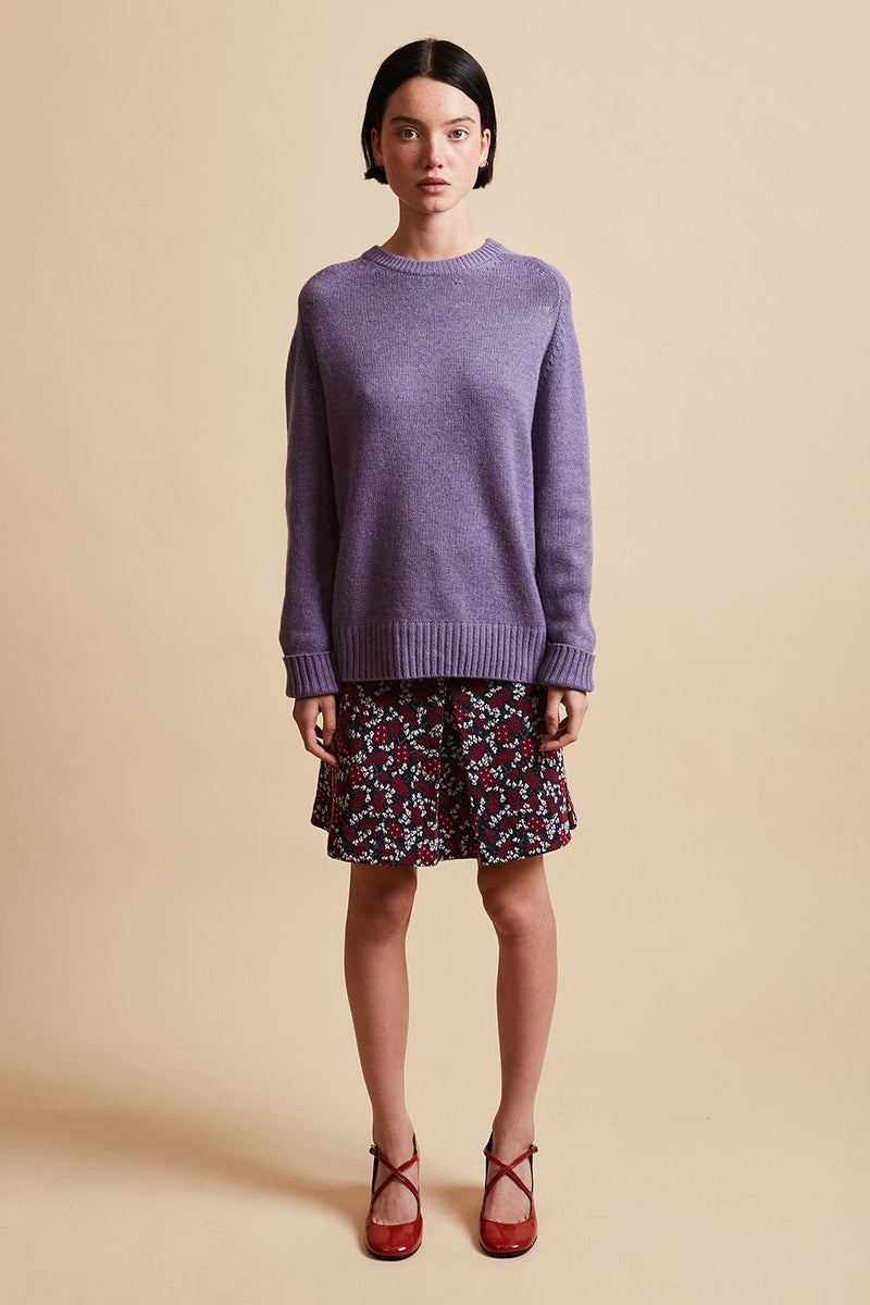 Wool and cashmere knit sweater, full round neck - Violet