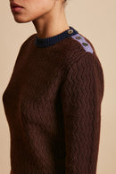 Three-tone wool and cashmere knit short sweater - Brown