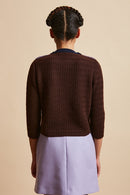 Jersey corto de punto de lana y cachemira, espalda tricolor - Marrón