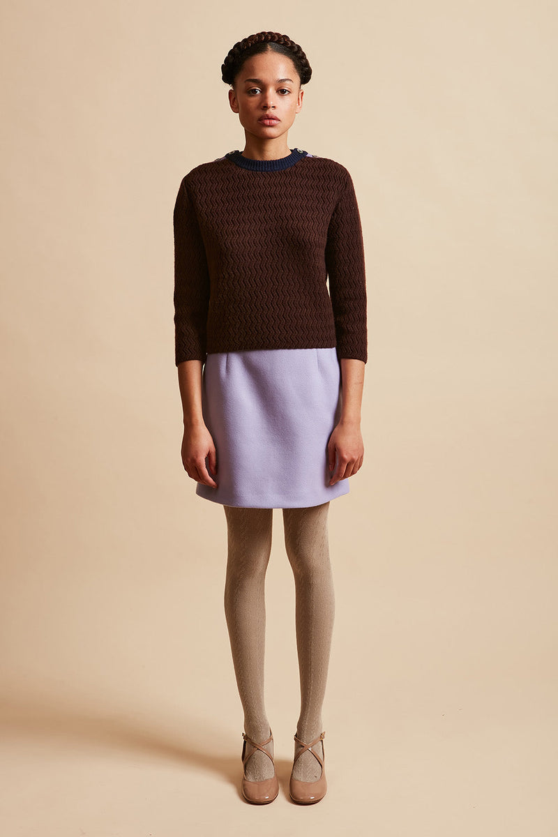 Short sweater in tricolour wool and cashmere knit - Brown