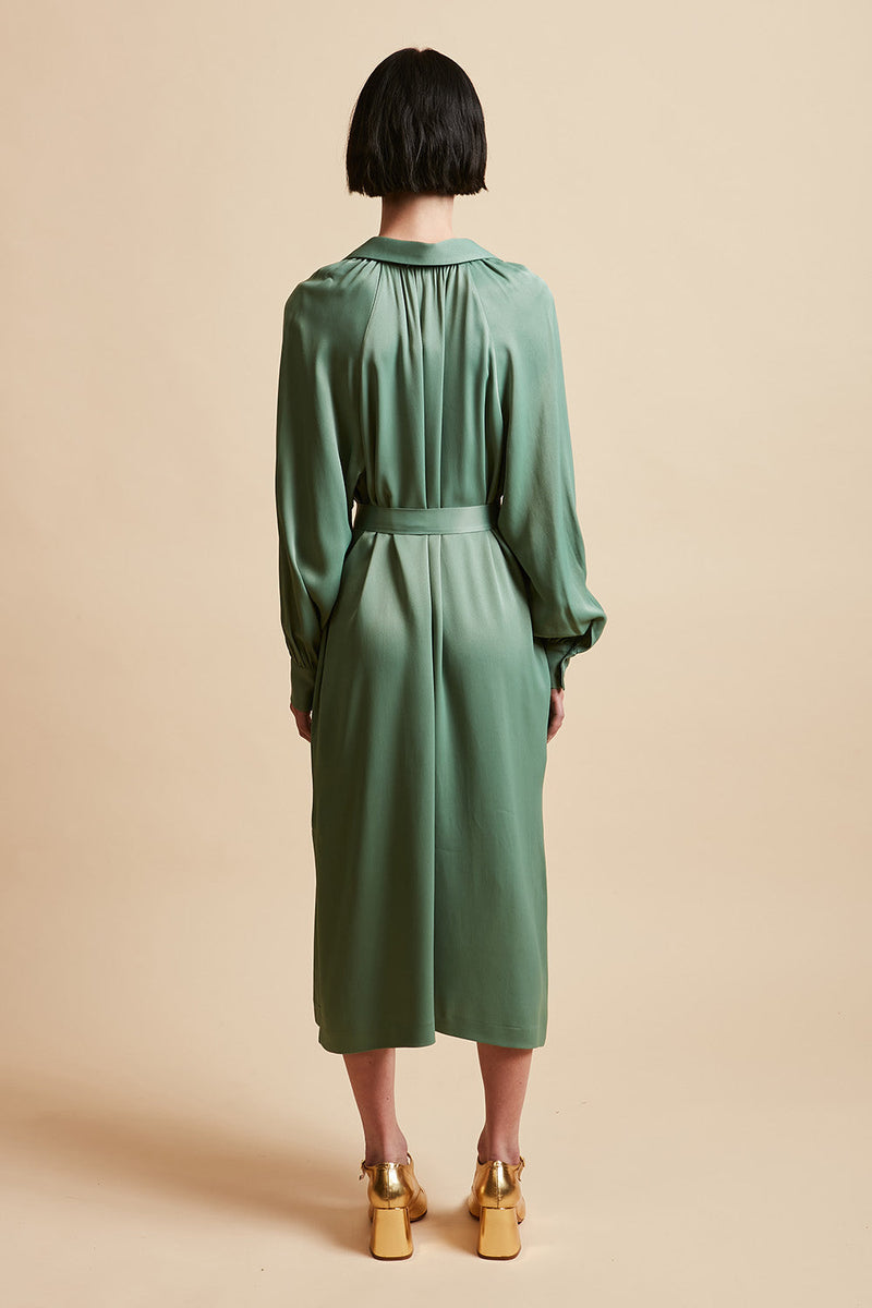 Midi-length polo dress in crepe with satin back - Green