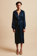 Midi-length polo dress in crepe with satin backing - Navy
