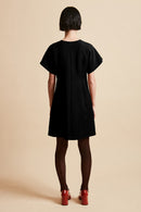 Short flared dress in tropical virgin wool back - Black