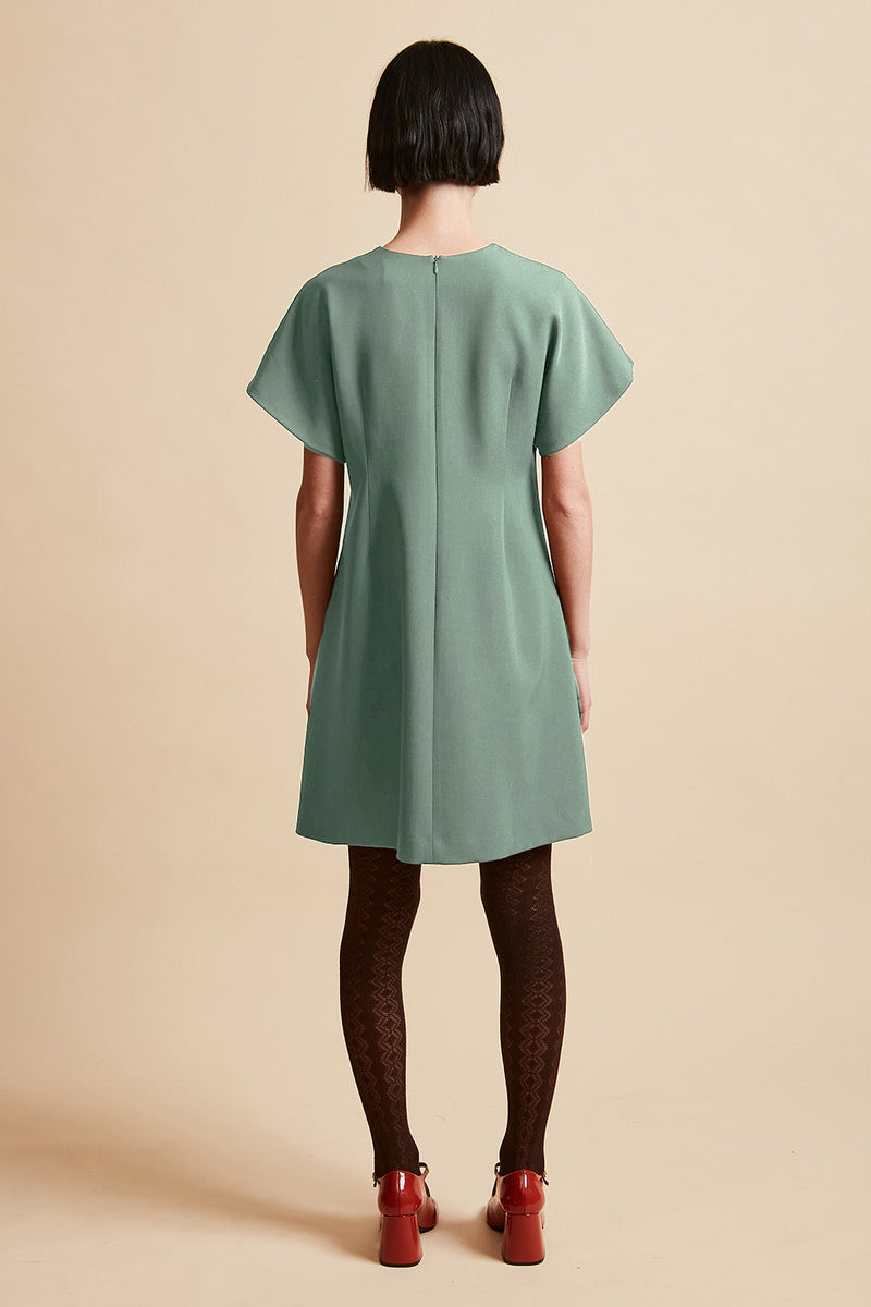 Short flared dress in tropical virgin wool - Green