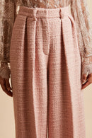 Pantalón de talle alto de tweed de lana con detalle de lúrex - Rosa