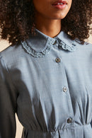 Short blouse dress in tropical virgin wool detail - Blue