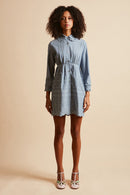 Tropical virgin wool short blouse dress - Blue