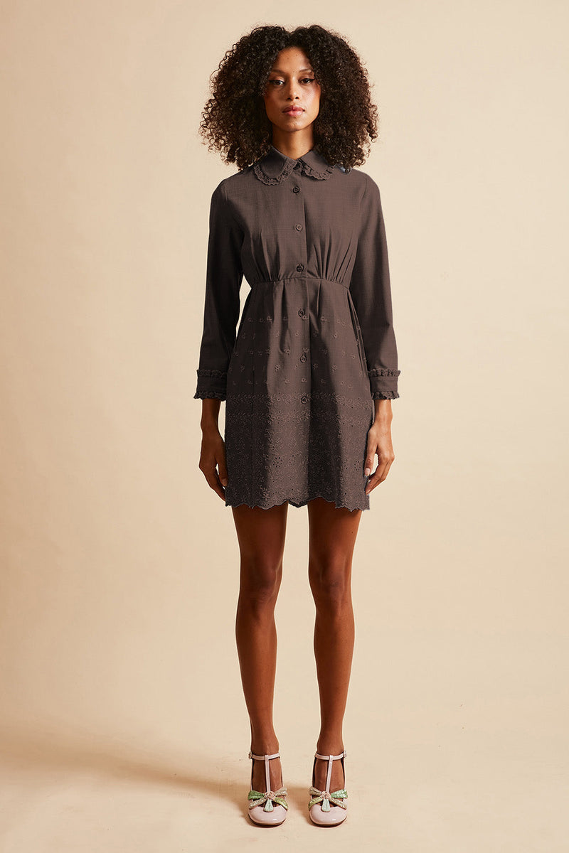 Tropical virgin wool short blouse dress - Brown