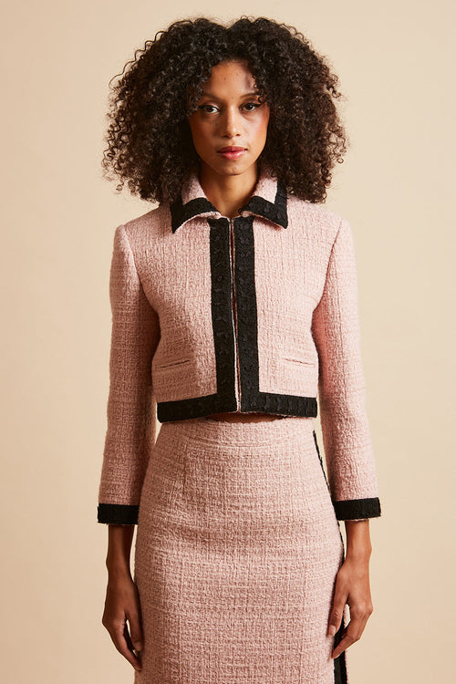Fitted short jacket in wool tweed lurex face - Pink