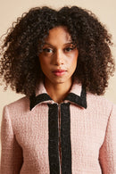 Slim-fitted short jacket in lurex zoom wool tweed - Pink