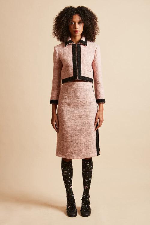 High-waisted straight skirt in lurex wool tweed - Pink