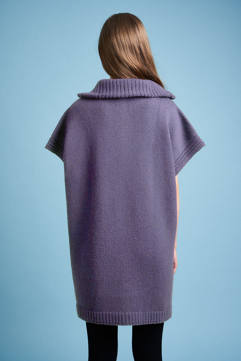 Cape in coarse wool knit and cashmere back - Violet
