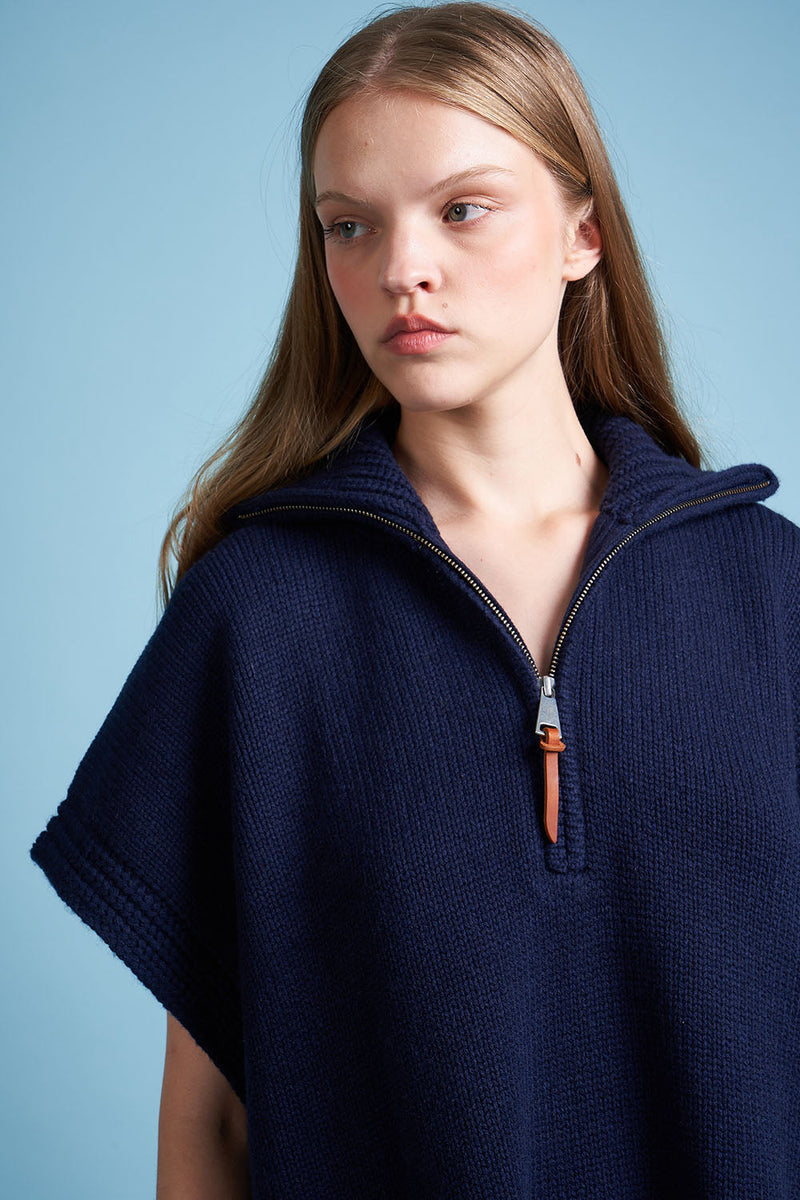 Zoom wool and cashmere cape - Navy
