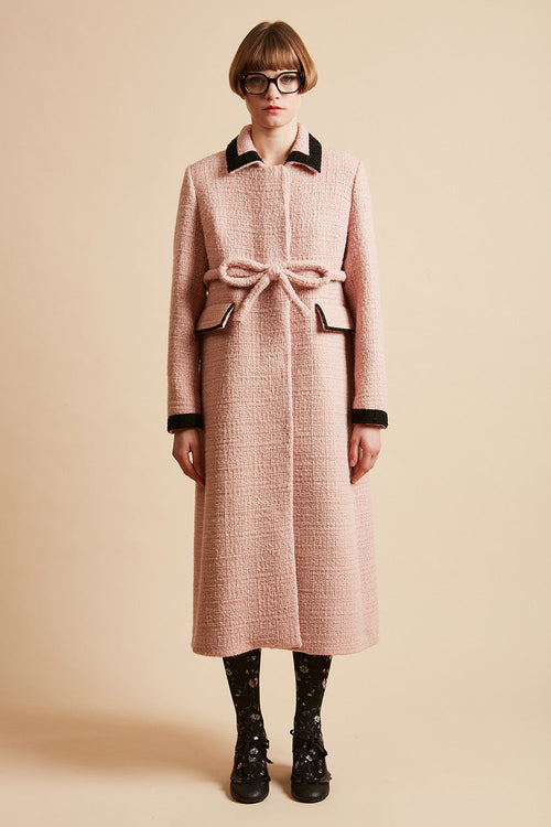 Full length midi wool tweed lurex coat - Pink
