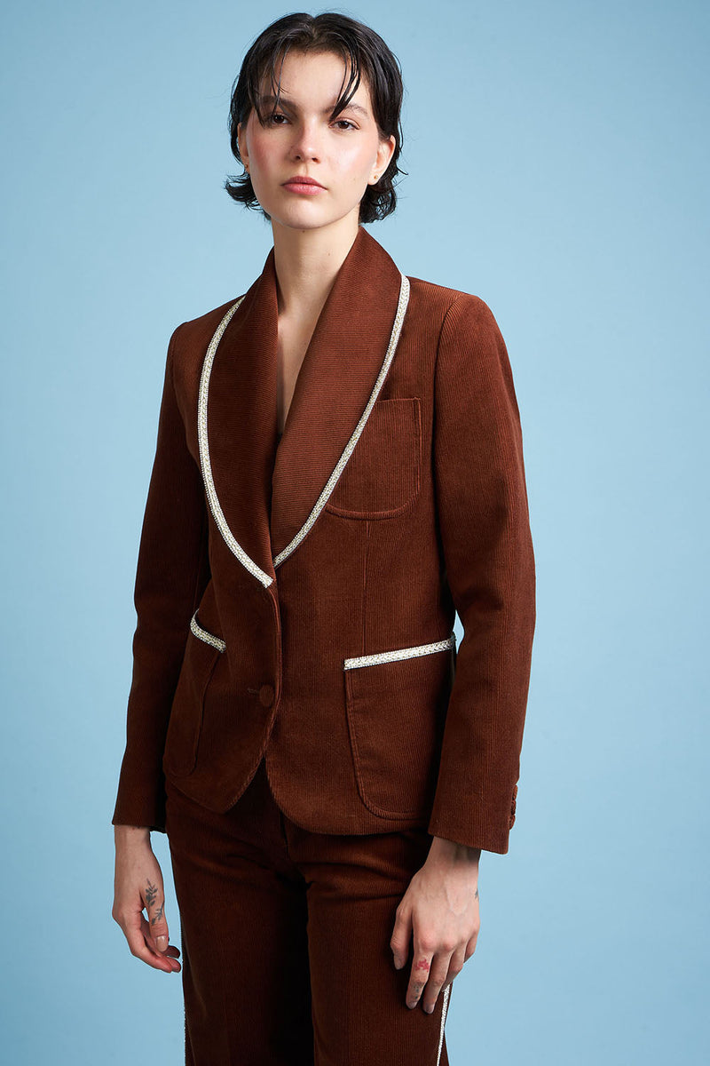 Corduroy front suit jacket - Brown