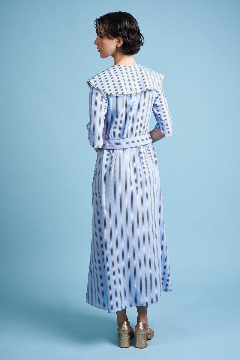 Striped back midi-length blouse dress - Blue