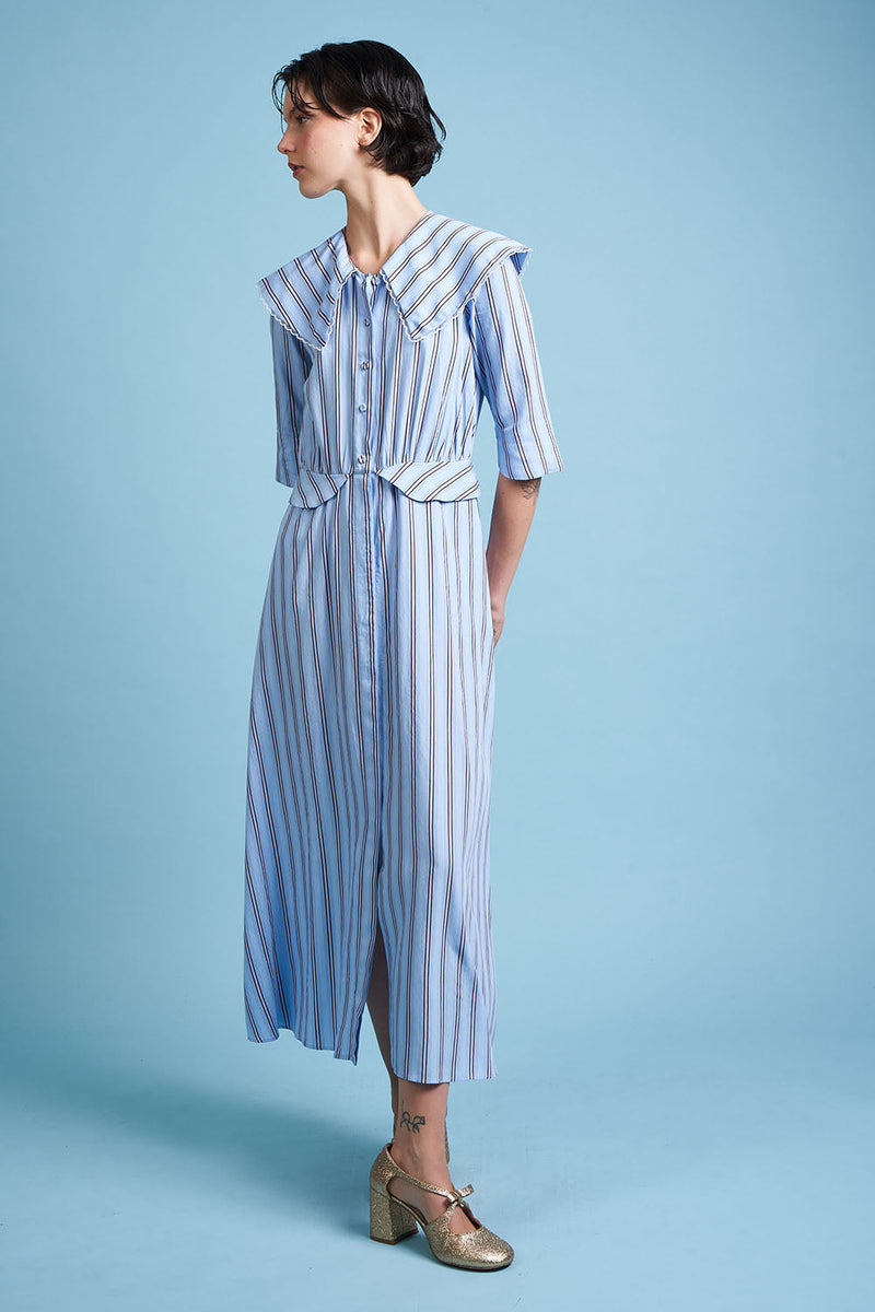 Striped midi-length blouse dress - Blue