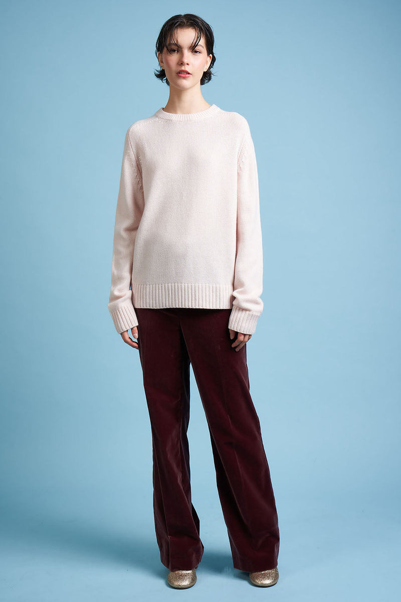 Wool and cashmere knit sweater, full round neck - Pale pink