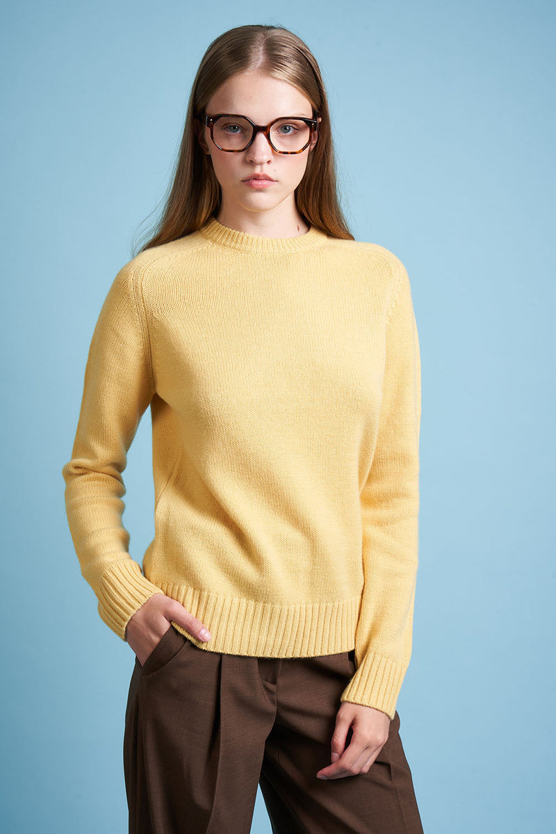 Wool and cashmere knit sweater with round neck - Yellow