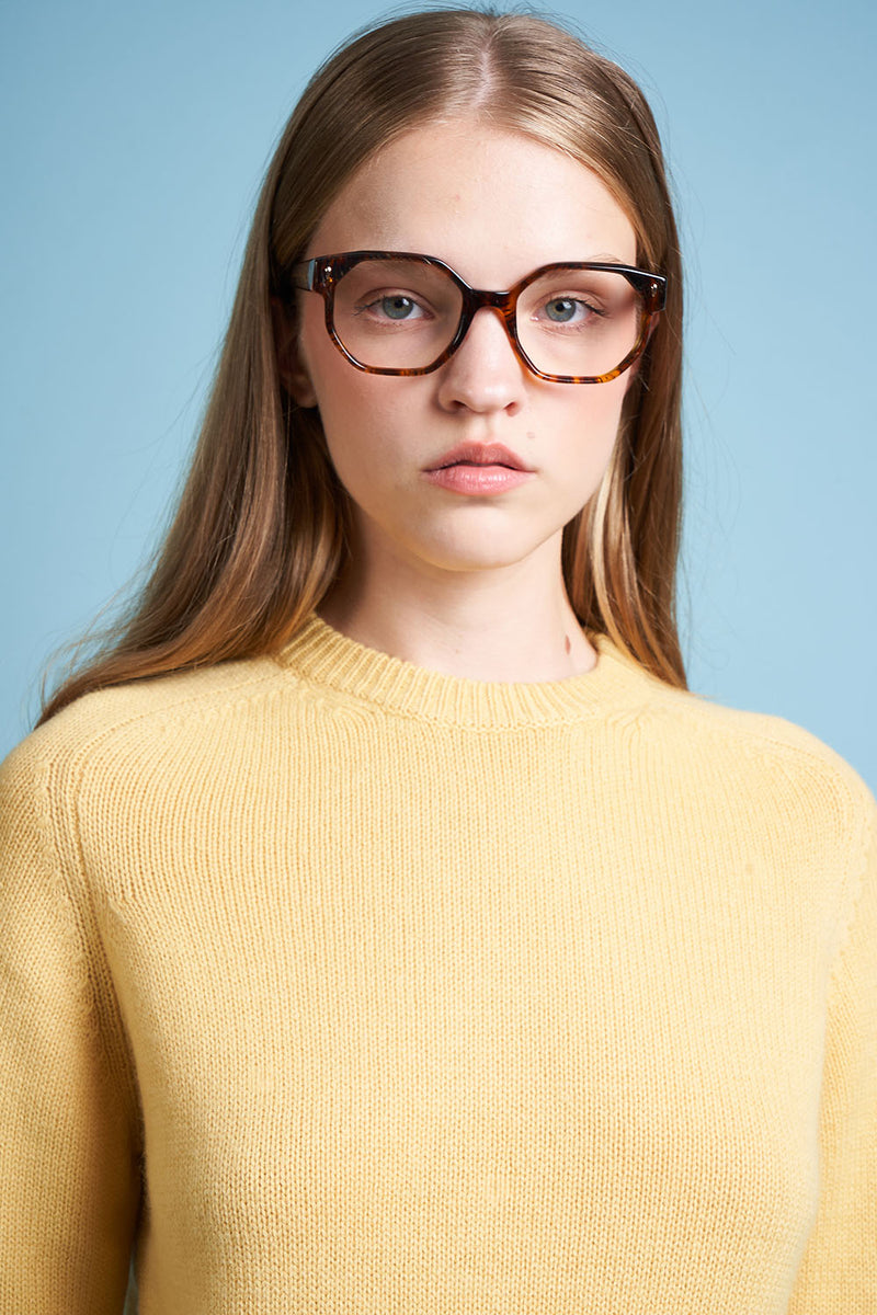 Wool and cashmere sweater with zoom round neck - Yellow