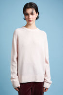 Wool and cashmere knit sweater, round neck - Pale pink