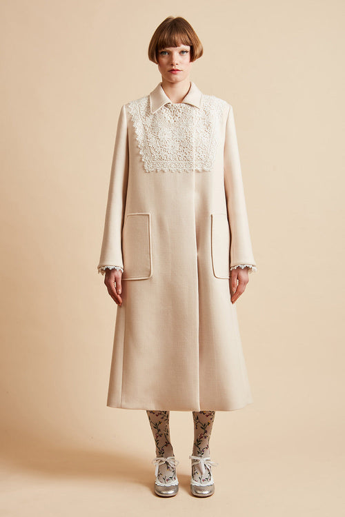 Long Coat With Lace Plastron
