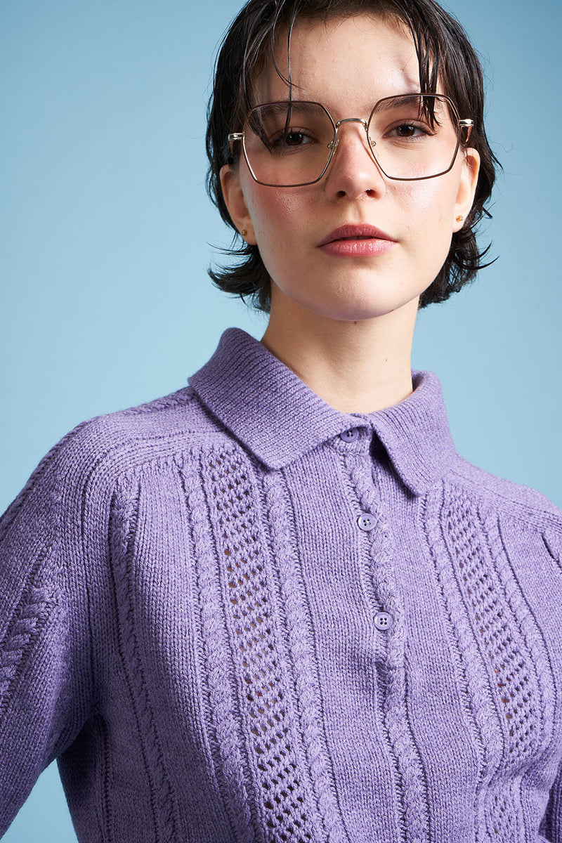 Polo shirt in wool and cashmere zoom - Violet