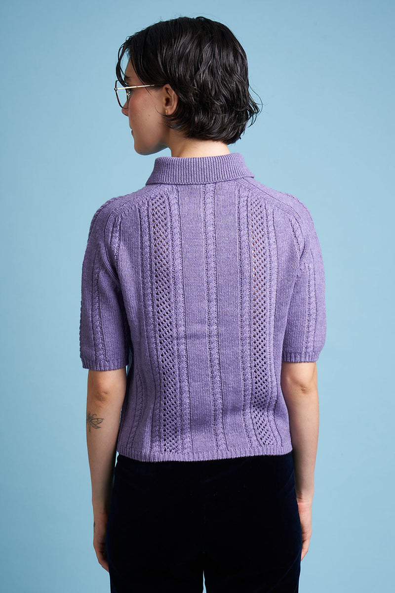 Polo shirt in wool knit and cashmere back - Violet
