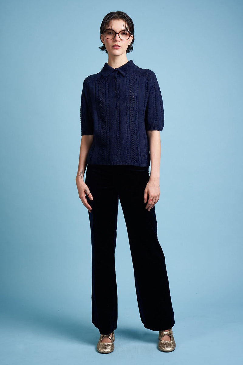 Polo shirt in wool knit and cashmere - Navy