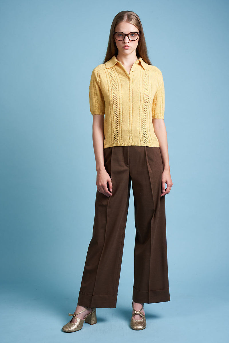 Polo shirt in wool knit and cashmere - Yellow