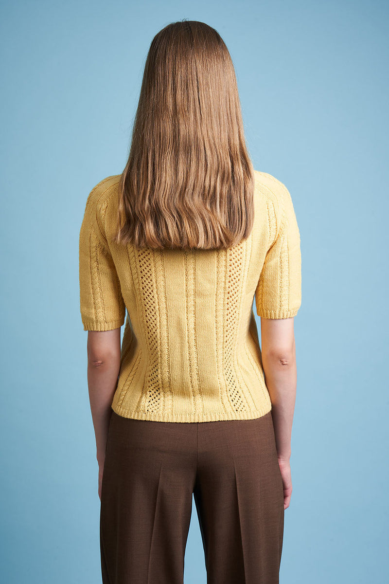 Polo shirt in wool knit and cashmere back - Yellow