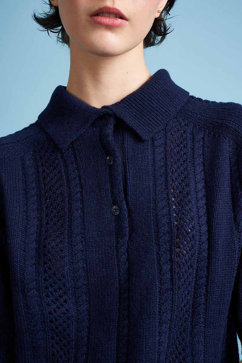 Polo shirt in wool and cashmere zoom - Navy