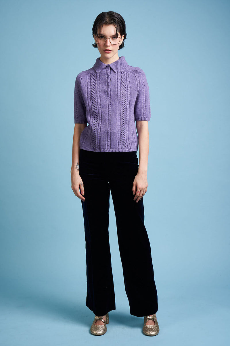 Polo shirt in wool knit and cashmere - Purple